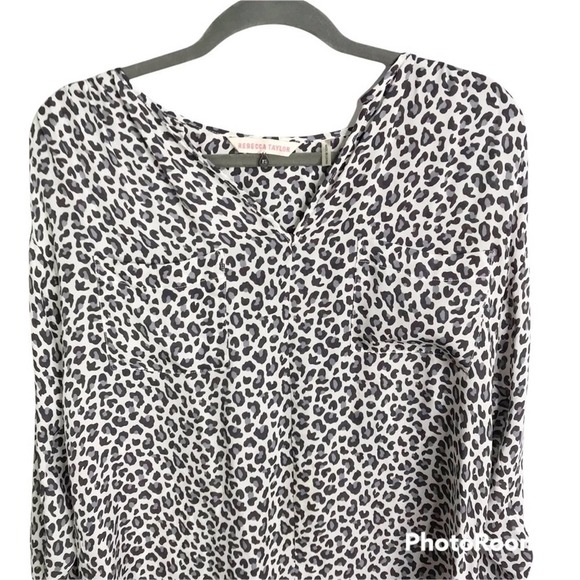 Rebecca Taylor snow leopard print long sleeve silk blouse size 8 - Picture 3 of 8
